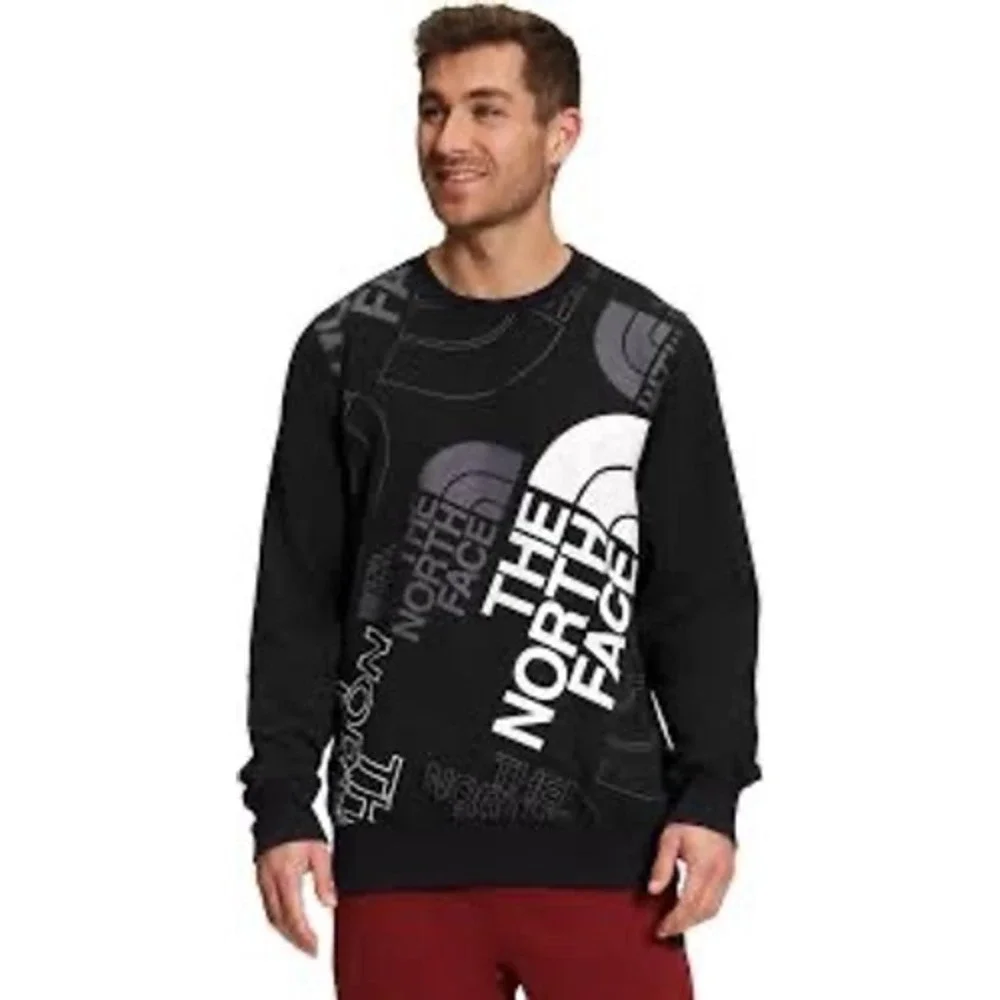 The North Face Mens Black Multi Logo Graphic Print Fleece Sweatshirt Large L